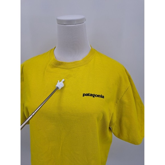 Patagonia Organic Cotton Yellow Logo Spellout T Shirt Men's Size Small S - Picture 9 of 9